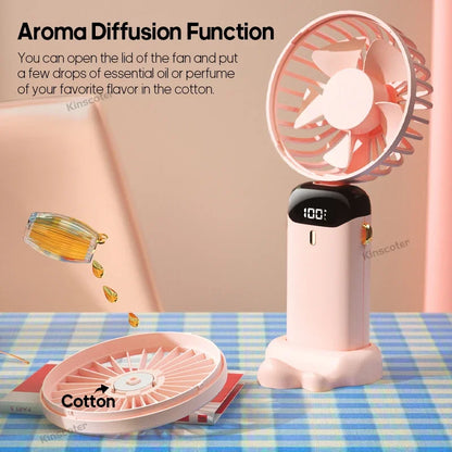 Handheld Mini Fan 3000mAh Foldable Portable Desk Outdoor Neck Hanging 5 Speed USB Rechargeable Fan Phone Stand Display Screen