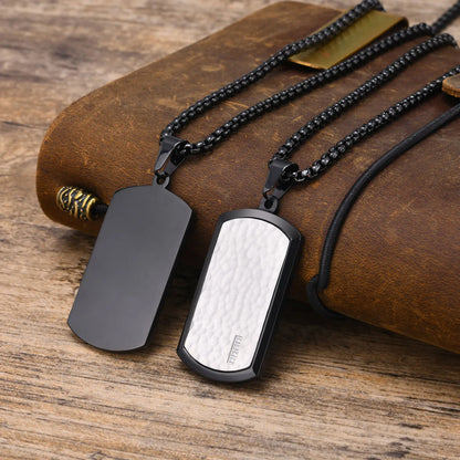 Vnox Stylish Black Dog Tag Necklaces for Men Women with Cubic Zirconia Stone, Stainless Steel Square Pendant Collar Gift
