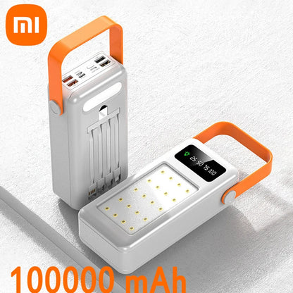 Xiaomi Power Bank 100000mAh Large Capacity Power Bank Outdoor with Camping Light Detachable Wire Solar Power Dormitory Battery