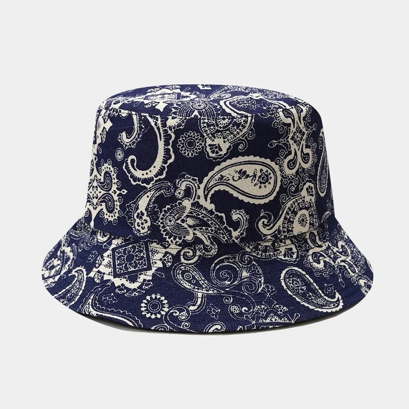 Vintage Print Bucket Hat Women Men Reversible Bob Chapeau Femme Fashion Sun Hat Panama Fisherman Hat