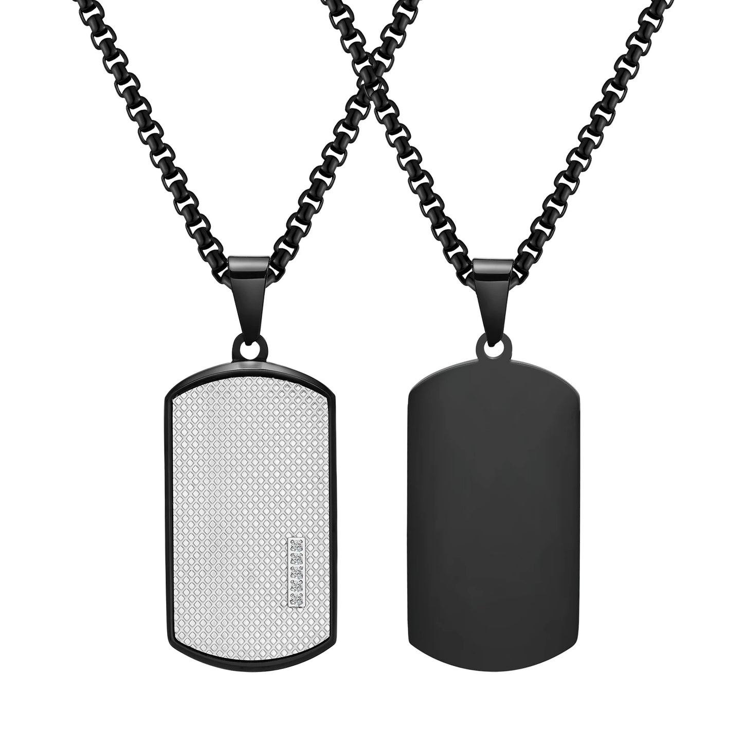 Vnox Stylish Black Dog Tag Necklaces for Men Women with Cubic Zirconia Stone, Stainless Steel Square Pendant Collar Gift
