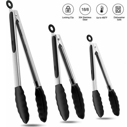 Silicone BBQ Grilling Tongs Kitchen Cooking Salad Bread Serving Tong Non-Stick Barbecue Clip Clamp Stainless Steel Tools Gadgets