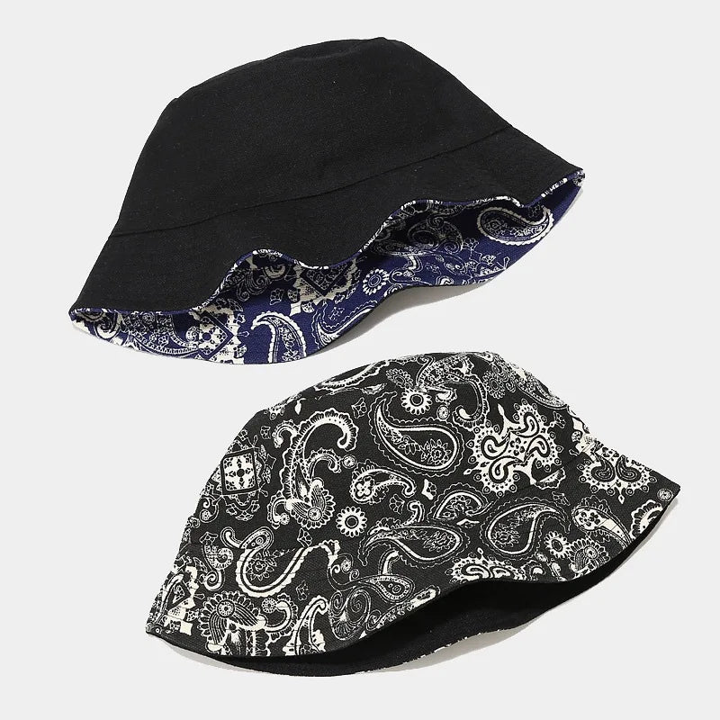 Vintage Print Bucket Hat Women Men Reversible Bob Chapeau Femme Fashion Sun Hat Panama Fisherman Hat