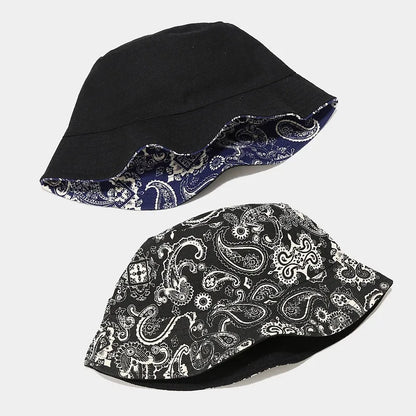 Vintage Print Bucket Hat Women Men Reversible Bob Chapeau Femme Fashion Sun Hat Panama Fisherman Hat
