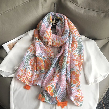 Fashion Black White Branch Floral Tassel Viscose Shawl Scarf Lady High Quality Wrap Pashmina Stole Bufanda Muslim Hijab 180*90Cm