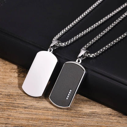 Vnox Stylish Black Dog Tag Necklaces for Men Women with Cubic Zirconia Stone, Stainless Steel Square Pendant Collar Gift