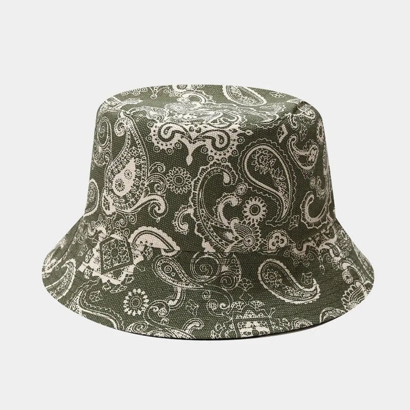 Vintage Print Bucket Hat Women Men Reversible Bob Chapeau Femme Fashion Sun Hat Panama Fisherman Hat