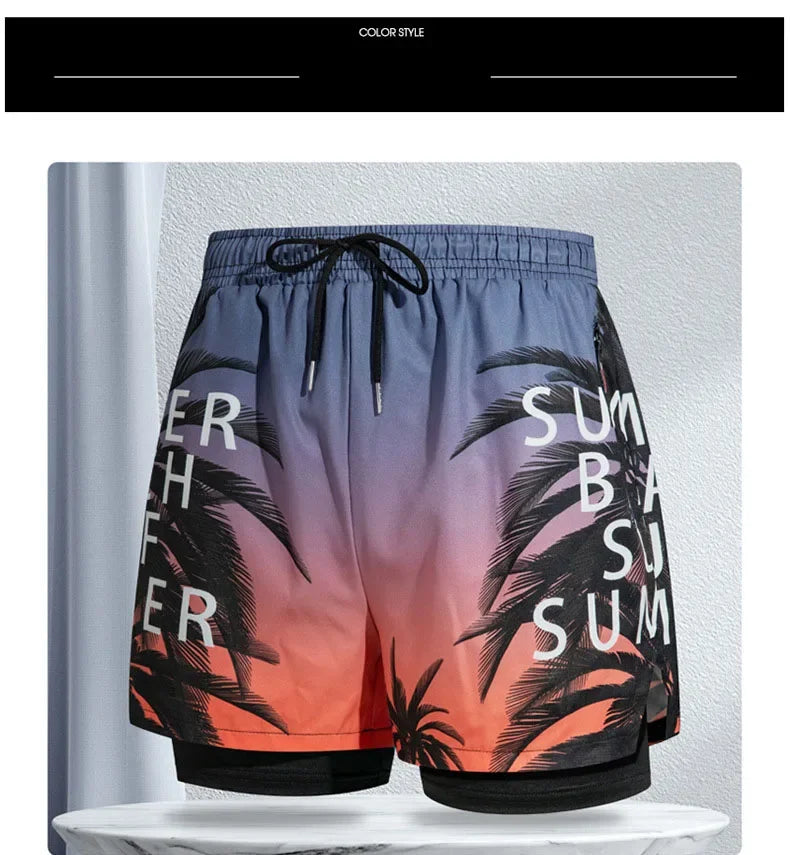 New Swim Trunks for Men Double-layer Swimming Shorts Anti-embarrassment Lined with Professional Beach Pants Adult Swim Gear