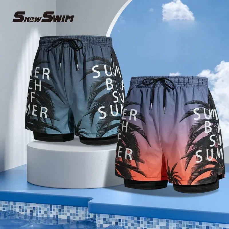 New Swim Trunks for Men Double-layer Swimming Shorts Anti-embarrassment Lined with Professional Beach Pants Adult Swim Gear