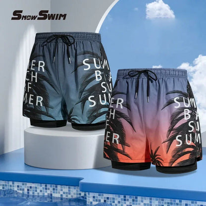 New Swim Trunks for Men Double-layer Swimming Shorts Anti-embarrassment Lined with Professional Beach Pants Adult Swim Gear