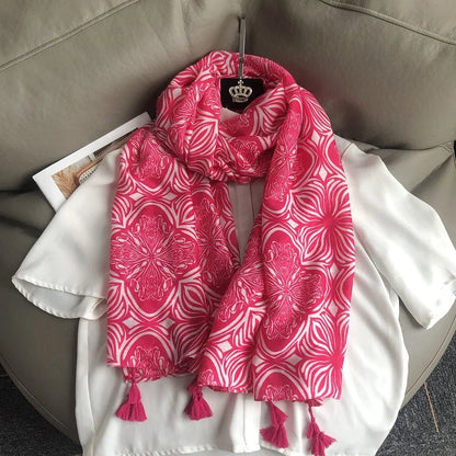 Fashion Black White Branch Floral Tassel Viscose Shawl Scarf Lady High Quality Wrap Pashmina Stole Bufanda Muslim Hijab 180*90Cm
