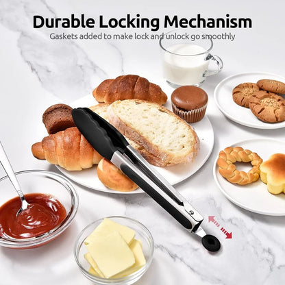 Silicone BBQ Grilling Tongs Kitchen Cooking Salad Bread Serving Tong Non-Stick Barbecue Clip Clamp Stainless Steel Tools Gadgets