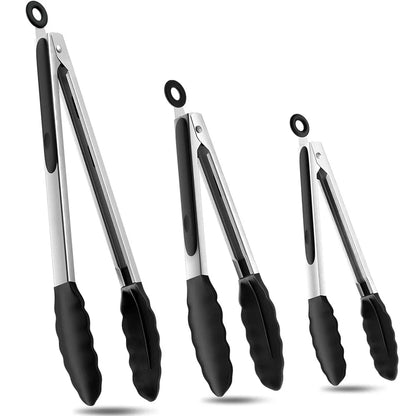 Silicone BBQ Grilling Tongs Kitchen Cooking Salad Bread Serving Tong Non-Stick Barbecue Clip Clamp Stainless Steel Tools Gadgets