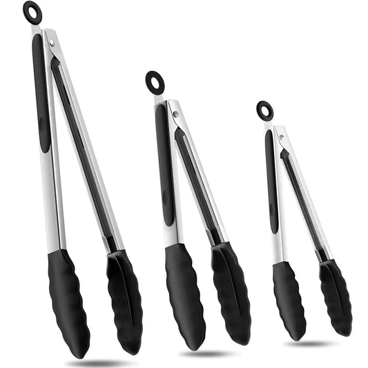 Silicone BBQ Grilling Tongs Kitchen Cooking Salad Bread Serving Tong Non-Stick Barbecue Clip Clamp Stainless Steel Tools Gadgets
