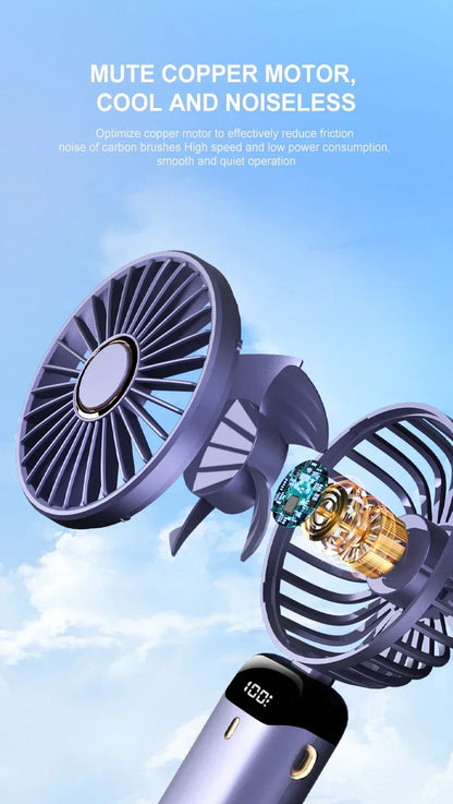 Handheld Mini Fan 3000mAh Foldable Portable Desk Outdoor Neck Hanging 5 Speed USB Rechargeable Fan Phone Stand Display Screen