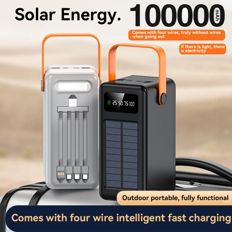 Xiaomi Power Bank 100000mAh Large Capacity Power Bank Outdoor with Camping Light Detachable Wire Solar Power Dormitory Battery