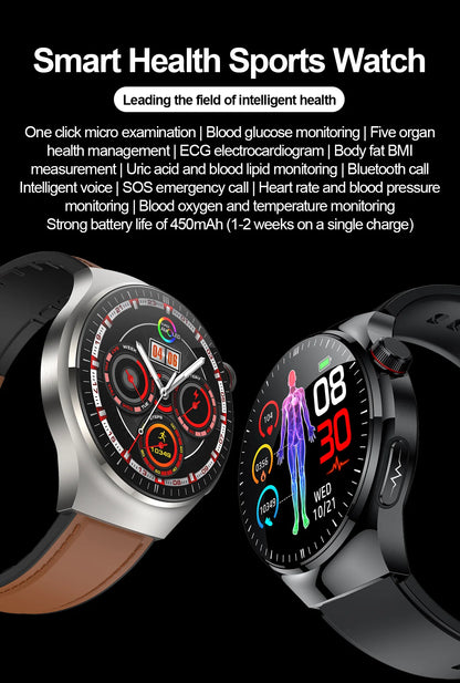 2024 New Medical Grade Smart Watch Blood Sugar Blood Lipid Uric Acid ECG+PPG Body Temperature Bluetooth Call Health Smartwatch