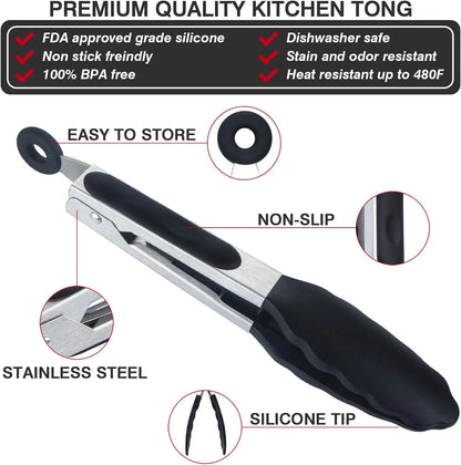 Silicone BBQ Grilling Tongs Kitchen Cooking Salad Bread Serving Tong Non-Stick Barbecue Clip Clamp Stainless Steel Tools Gadgets