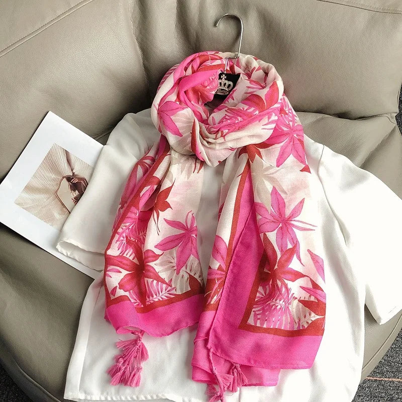 Fashion Black White Branch Floral Tassel Viscose Shawl Scarf Lady High Quality Wrap Pashmina Stole Bufanda Muslim Hijab 180*90Cm