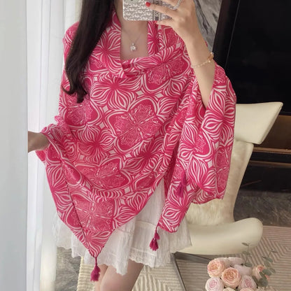 Fashion Black White Branch Floral Tassel Viscose Shawl Scarf Lady High Quality Wrap Pashmina Stole Bufanda Muslim Hijab 180*90Cm