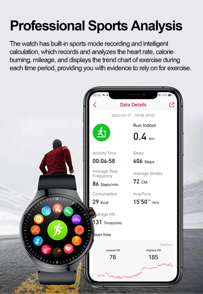 2024 New Medical Grade Smart Watch Blood Sugar Blood Lipid Uric Acid ECG+PPG Body Temperature Bluetooth Call Health Smartwatch