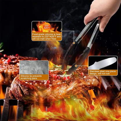 Silicone BBQ Grilling Tongs Kitchen Cooking Salad Bread Serving Tong Non-Stick Barbecue Clip Clamp Stainless Steel Tools Gadgets
