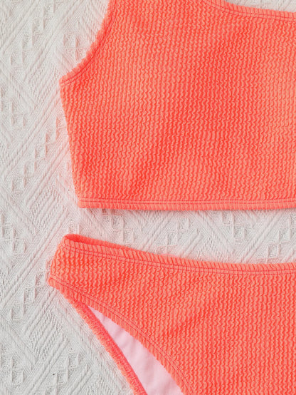 One Shoulder Bikini Textured Swimwear High Cut Swimsuit Solid Bathing Suit Women Brazilian 2025 Fashion