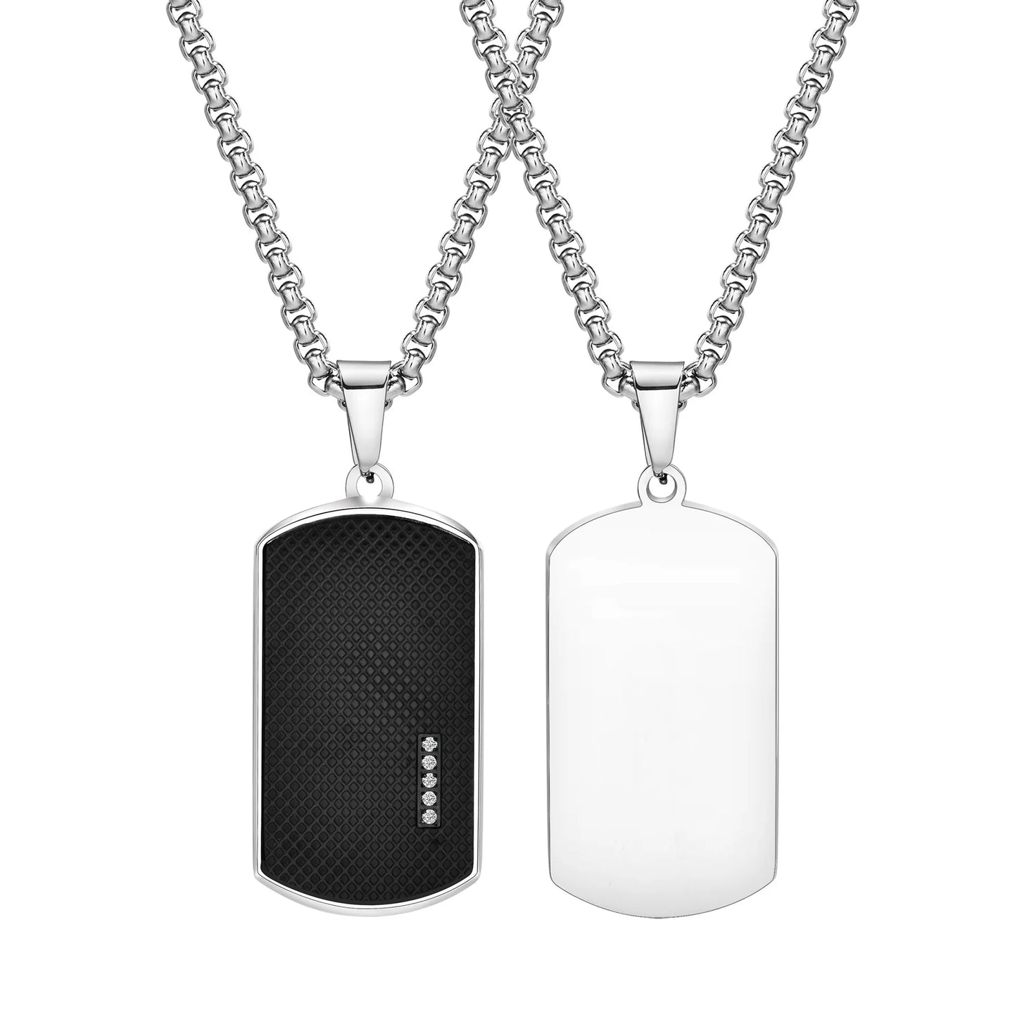 Vnox Stylish Black Dog Tag Necklaces for Men Women with Cubic Zirconia Stone, Stainless Steel Square Pendant Collar Gift