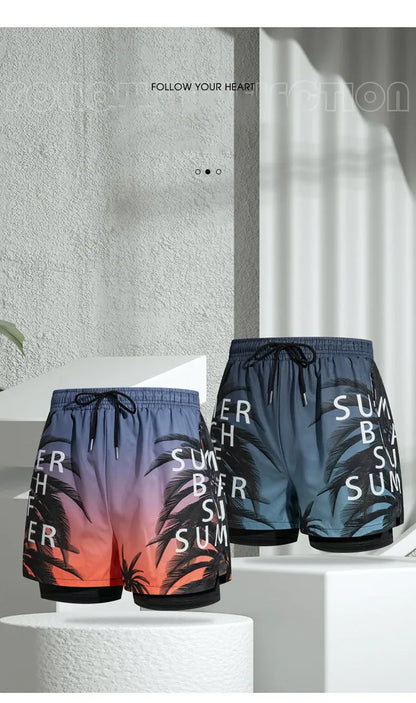 New Swim Trunks for Men Double-layer Swimming Shorts Anti-embarrassment Lined with Professional Beach Pants Adult Swim Gear