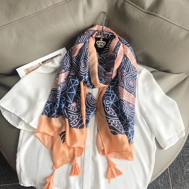 Fashion Black White Branch Floral Tassel Viscose Shawl Scarf Lady High Quality Wrap Pashmina Stole Bufanda Muslim Hijab 180*90Cm