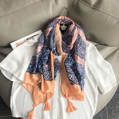 Fashion Black White Branch Floral Tassel Viscose Shawl Scarf Lady High Quality Wrap Pashmina Stole Bufanda Muslim Hijab 180*90Cm