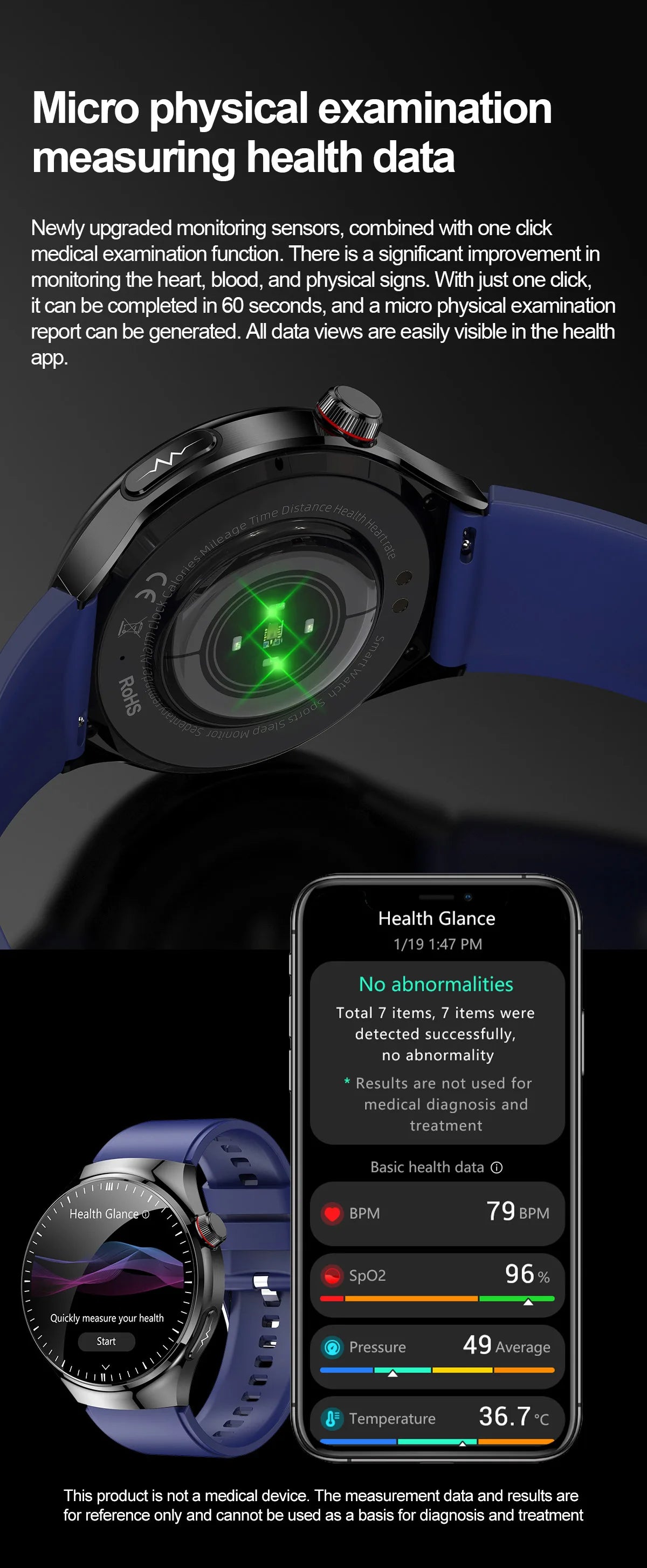 2024 New Medical Grade Smart Watch Blood Sugar Blood Lipid Uric Acid ECG+PPG Body Temperature Bluetooth Call Health Smartwatch