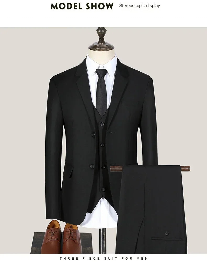 Men Suits Wedding Elegant 3 Pieces Groom's 2 Set High Quality 2024 Blazers Jackets Vest Pants Party Luxury Formal Clothing