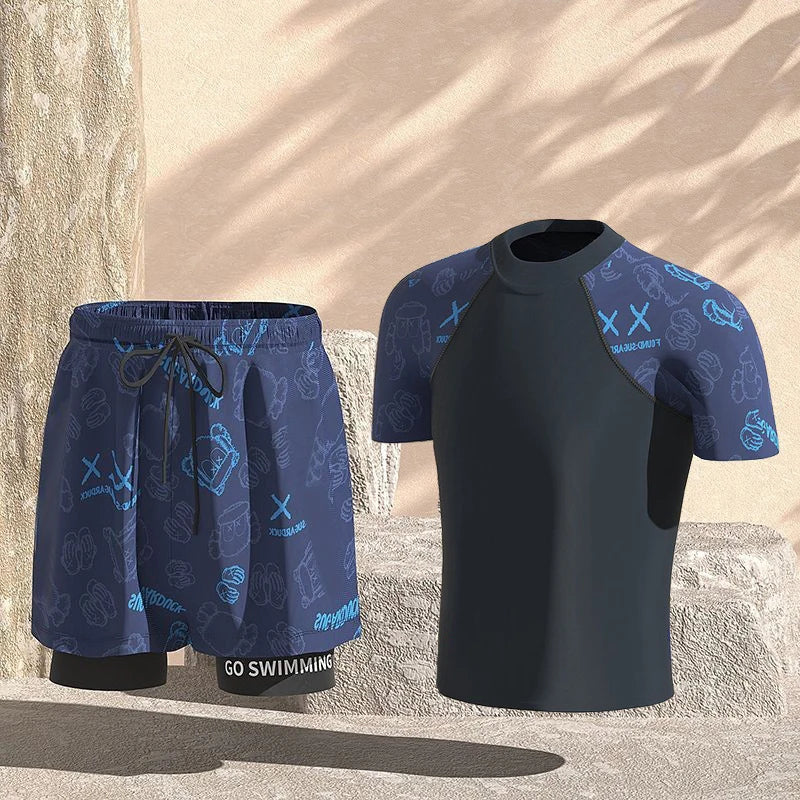 EUXS-2XL Men Teens Swim Trunks Anti Embarrassment Loose Quick Dry Swimming Shorts Seaside Beach Swimsuit Hot Spring Swimwear Set
