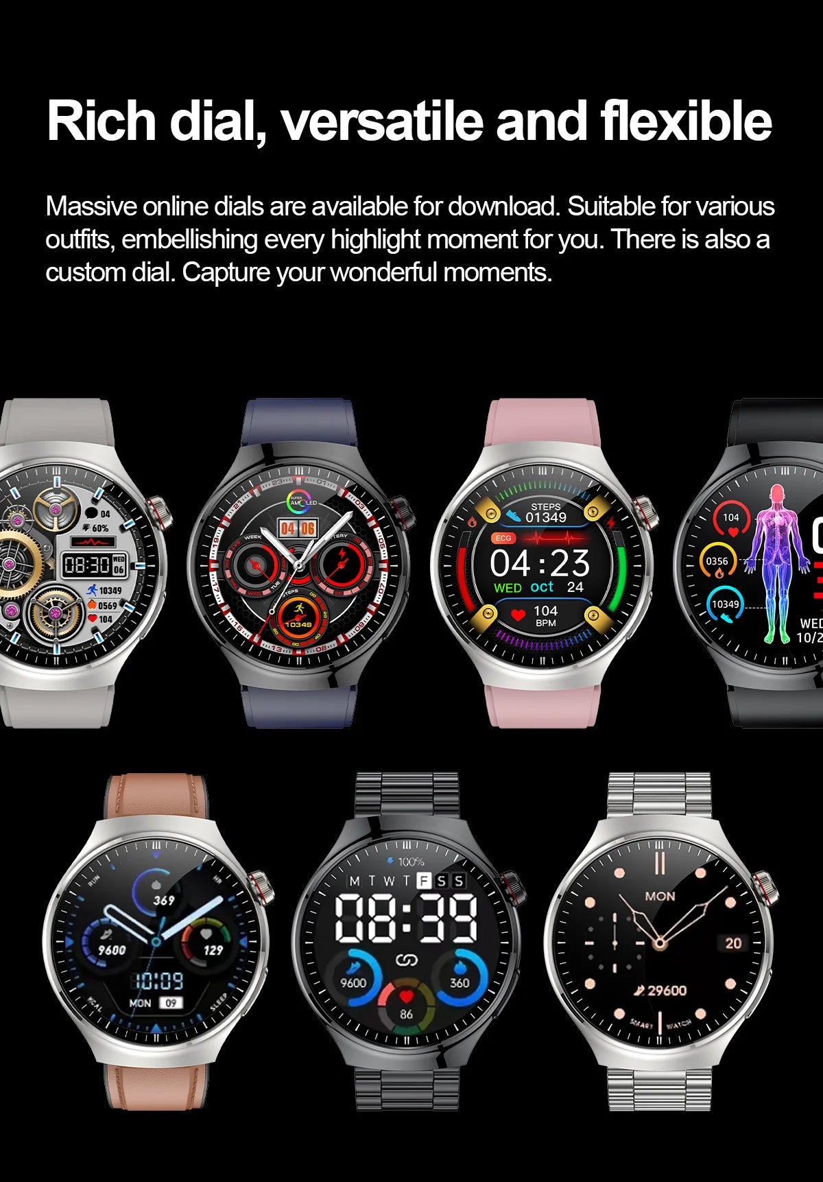 2024 New Medical Grade Smart Watch Blood Sugar Blood Lipid Uric Acid ECG+PPG Body Temperature Bluetooth Call Health Smartwatch