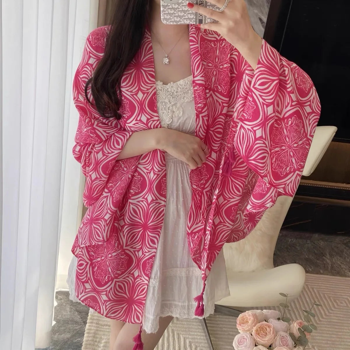 Fashion Black White Branch Floral Tassel Viscose Shawl Scarf Lady High Quality Wrap Pashmina Stole Bufanda Muslim Hijab 180*90Cm