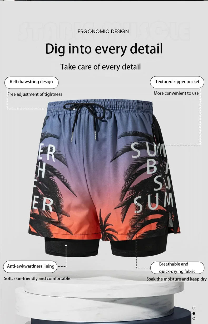New Swim Trunks for Men Double-layer Swimming Shorts Anti-embarrassment Lined with Professional Beach Pants Adult Swim Gear