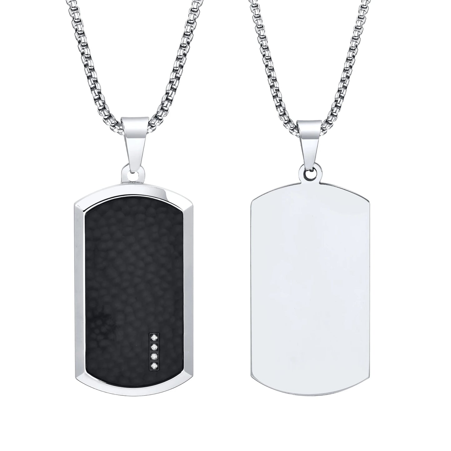 Vnox Stylish Black Dog Tag Necklaces for Men Women with Cubic Zirconia Stone, Stainless Steel Square Pendant Collar Gift