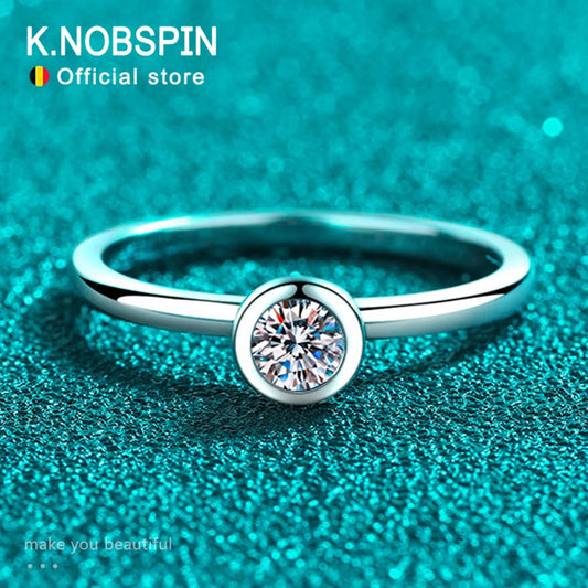 KNOBSPIN D VVS1 Moissanite Rings Round Classic Trendy Women Man Fine Jewelry GRA Certified s925 Sterling Sliver Plated 18k Ring
