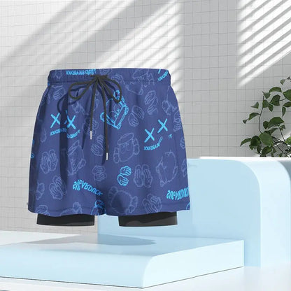 EUXS-2XL Men Teens Swim Trunks Anti Embarrassment Loose Quick Dry Swimming Shorts Seaside Beach Swimsuit Hot Spring Swimwear Set