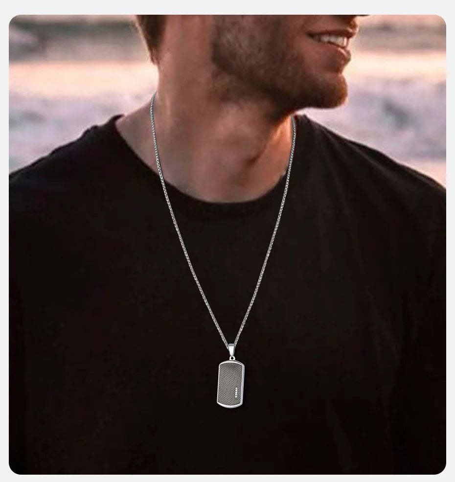 Vnox Stylish Black Dog Tag Necklaces for Men Women with Cubic Zirconia Stone, Stainless Steel Square Pendant Collar Gift