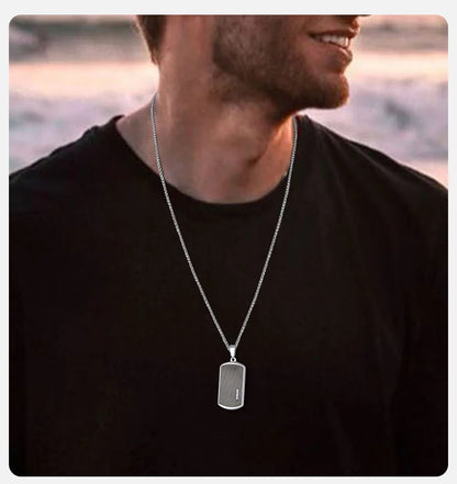 Vnox Stylish Black Dog Tag Necklaces for Men Women with Cubic Zirconia Stone, Stainless Steel Square Pendant Collar Gift
