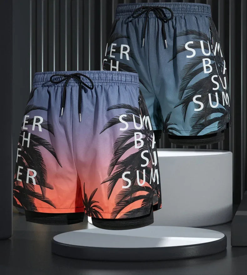 New Swim Trunks for Men Double-layer Swimming Shorts Anti-embarrassment Lined with Professional Beach Pants Adult Swim Gear