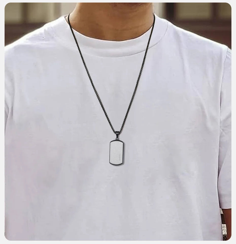 Vnox Stylish Black Dog Tag Necklaces for Men Women with Cubic Zirconia Stone, Stainless Steel Square Pendant Collar Gift