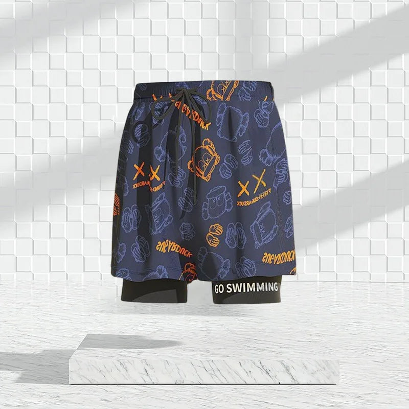 EUXS-2XL Men Teens Swim Trunks Anti Embarrassment Loose Quick Dry Swimming Shorts Seaside Beach Swimsuit Hot Spring Swimwear Set