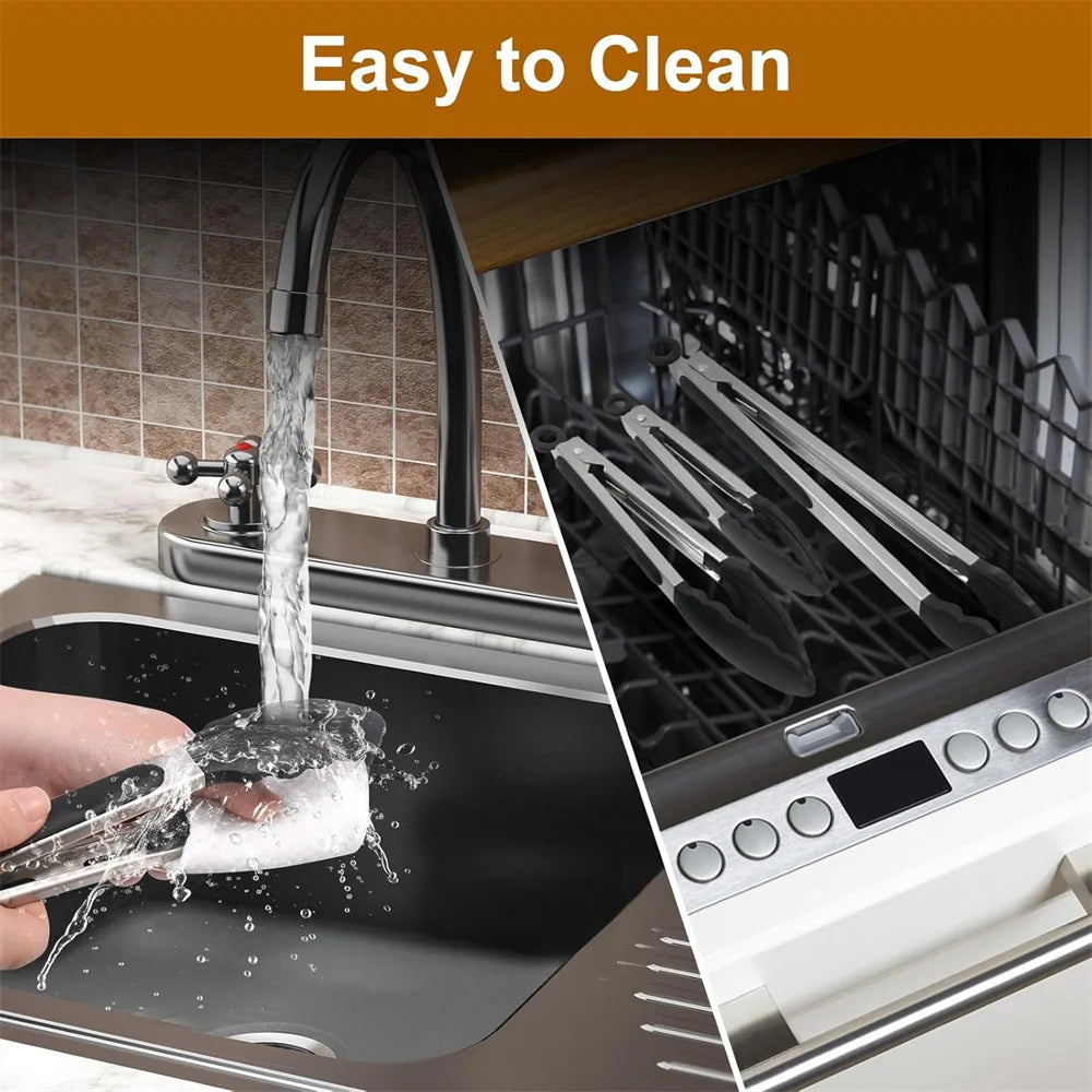 Silicone BBQ Grilling Tongs Kitchen Cooking Salad Bread Serving Tong Non-Stick Barbecue Clip Clamp Stainless Steel Tools Gadgets