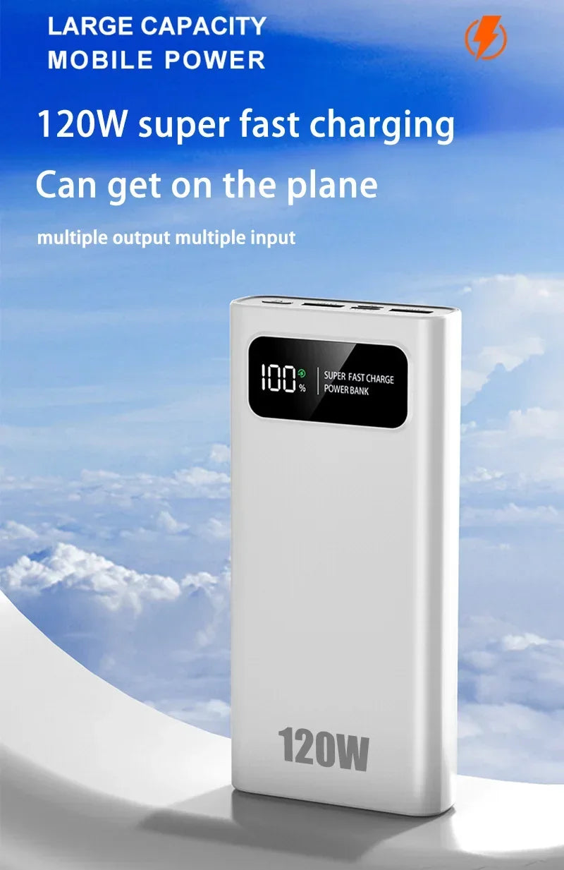 200000mAh Power Bank 120W Super Fast Charging Battery High Capacity Digital Display Power Bank For Iphone  Samsung Xiaomi Huawei