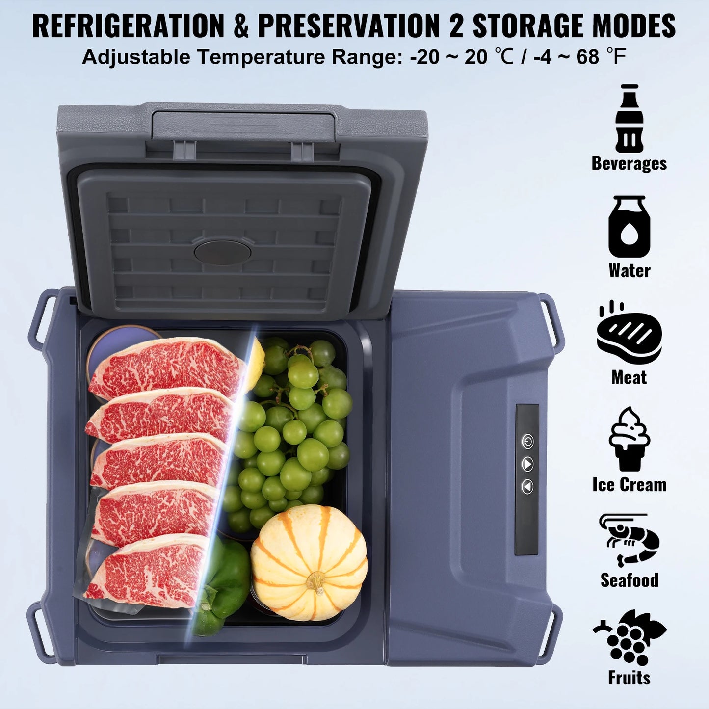 VEVOR 9L Car Refrigerator, 12V Car Fridge,Single Zone Portable Freezer,-4℉-68℉ Range,12/24V DC and 100-240V AC Compressor Cooler