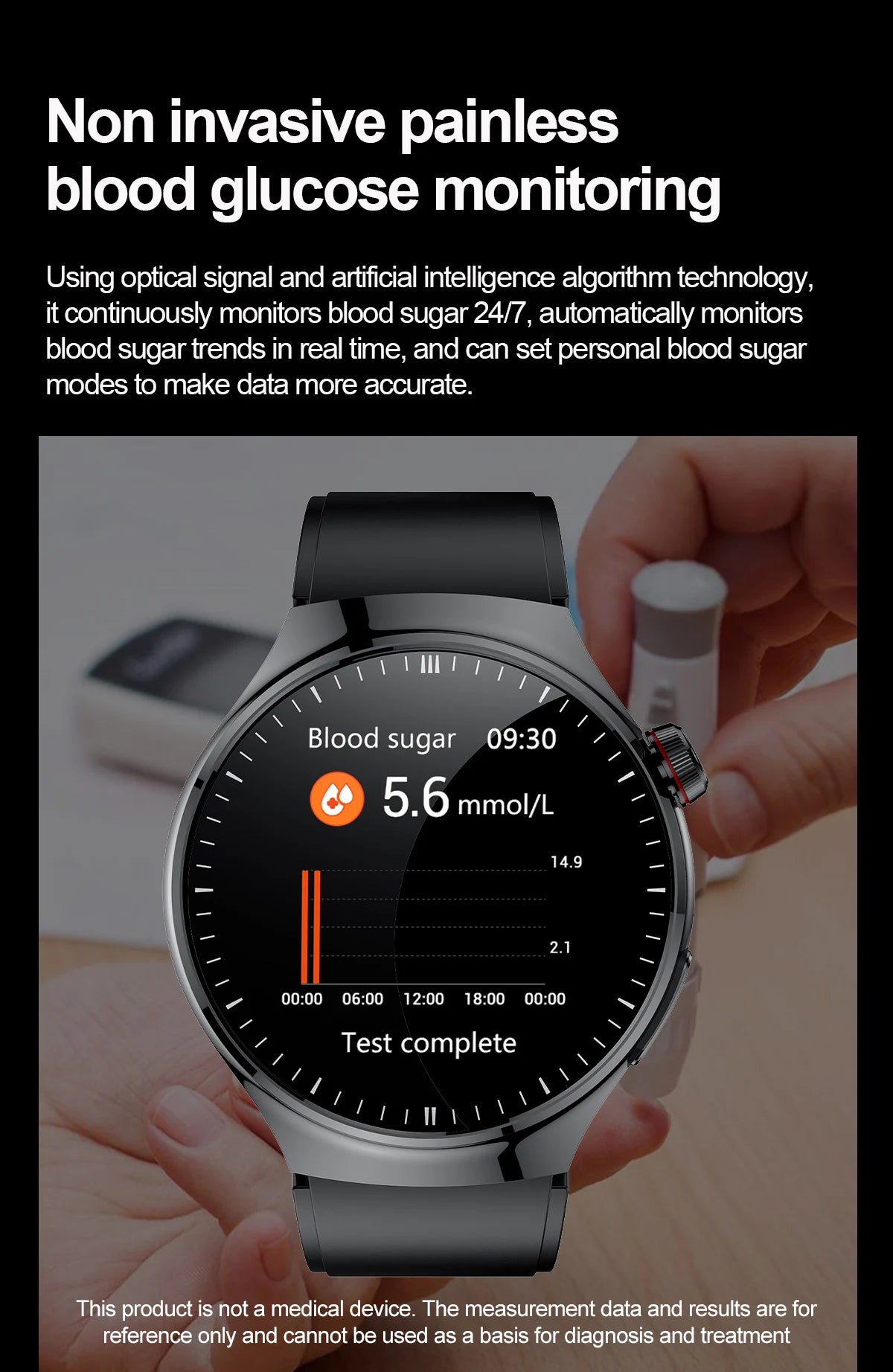 2024 New Medical Grade Smart Watch Blood Sugar Blood Lipid Uric Acid ECG+PPG Body Temperature Bluetooth Call Health Smartwatch