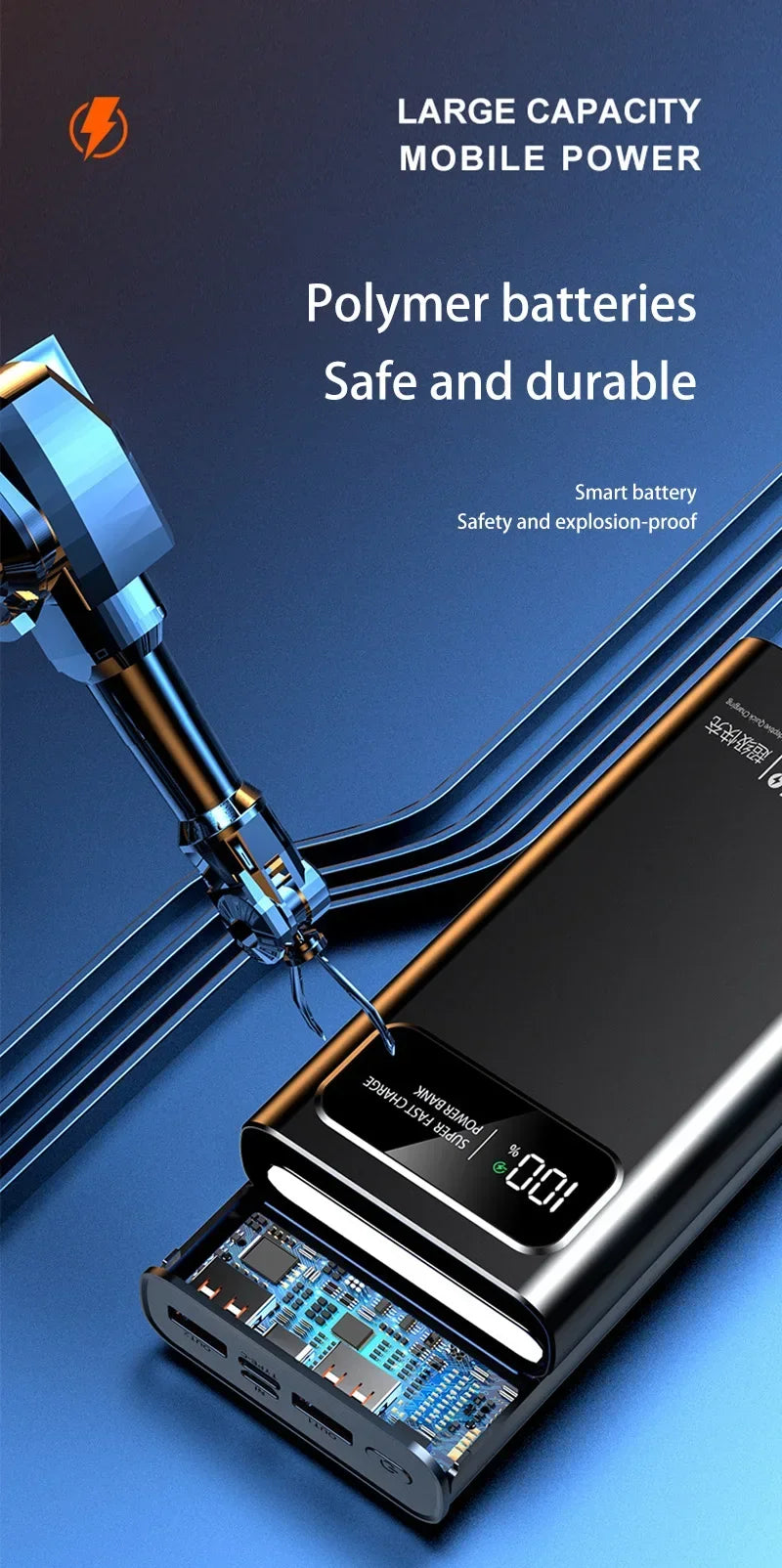 200000mAh Power Bank 120W Super Fast Charging Battery High Capacity Digital Display Power Bank For Iphone  Samsung Xiaomi Huawei
